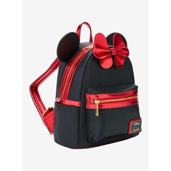 Loungefly Disney Minnie Mouse Metallic Red Bow Ears Mini Backpack - Picture 3 of 5
